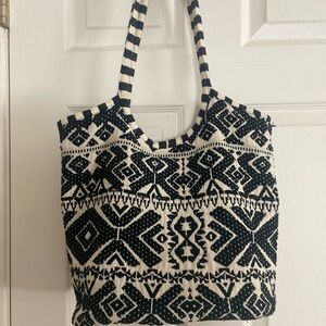 Black and cream Geometric Boho Shoulder Bag
